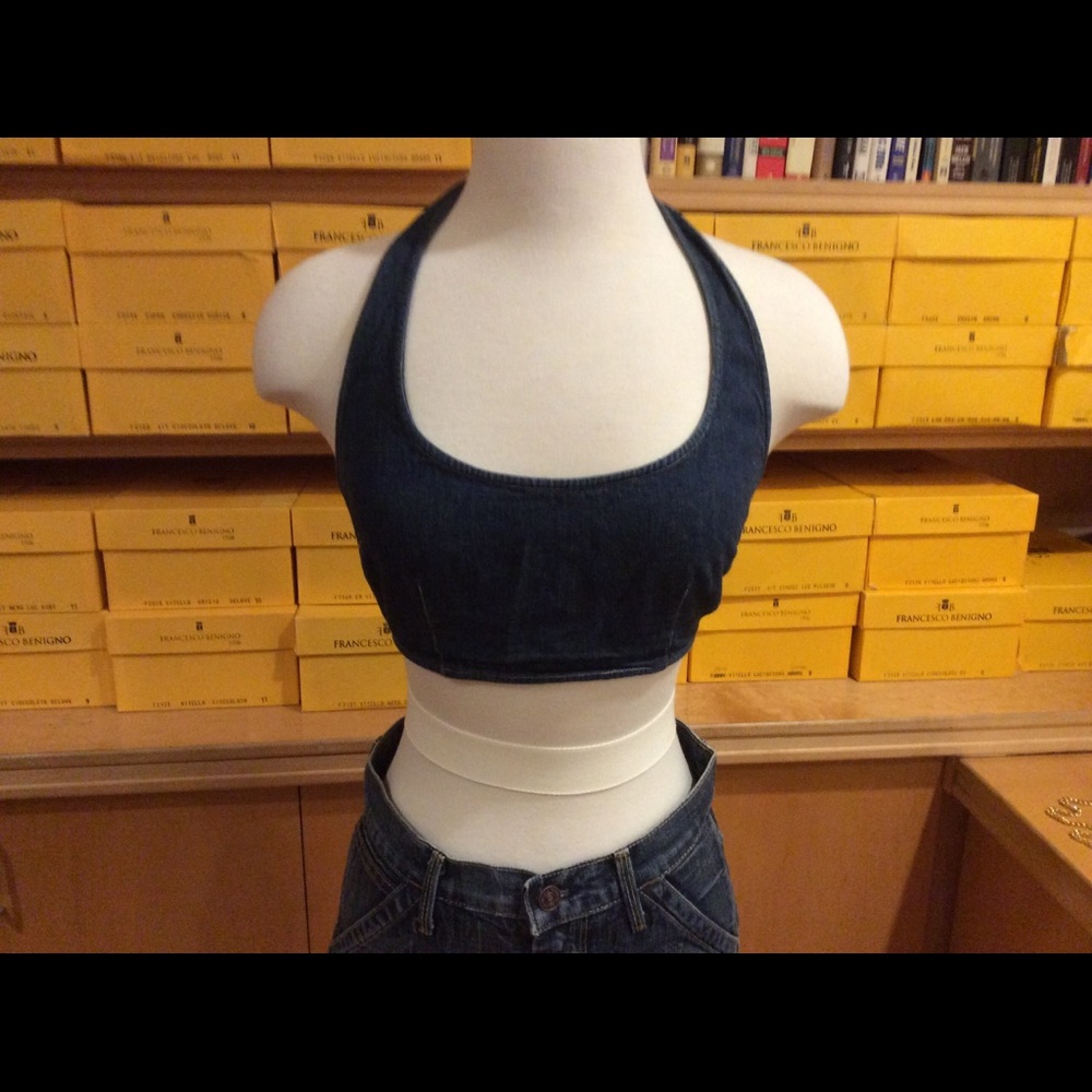 Blue Denim bra/ halter top. 100% cotton. Size S.